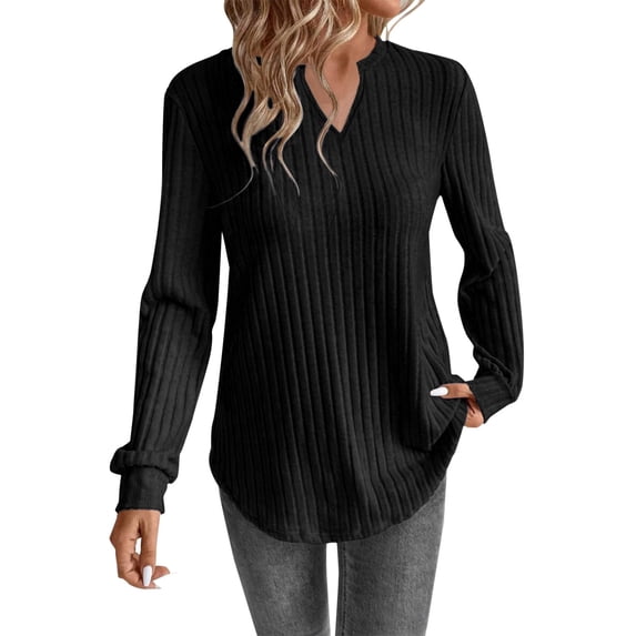 ManxiVoo Women Long Sleeve V Neck Sweatshirt Fall Fashion Tops Loose Fit Casual Pullover Comfort Stretch Fabric Trendy Street Style L Size Black