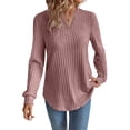 thumbnail image 1 of ManxiVoo Women Long Sleeve V Neck Sweatshirt Fall Fashion Tops Loose Fit Casual Pullover Comfort Stretch Fabric Trendy Street Style L Size Pink, 1 of 6
