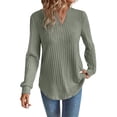 thumbnail image 1 of ManxiVoo Women Long Sleeve V Neck Sweatshirt Fall Fashion Tops Loose Fit Casual Pullover Comfort Stretch Fabric Trendy Street Style XL Size Light Green, 1 of 6