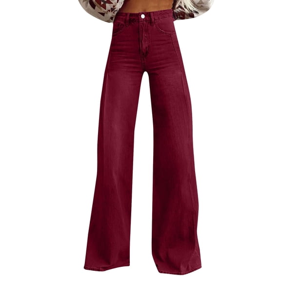 ManxiVoo Women Loose Fit Wide Leg Trouser With A Classic Dark Wash Retro Street Style Design For A Comfortable And Fashionable Everyday Look XXXXXL Size Wine