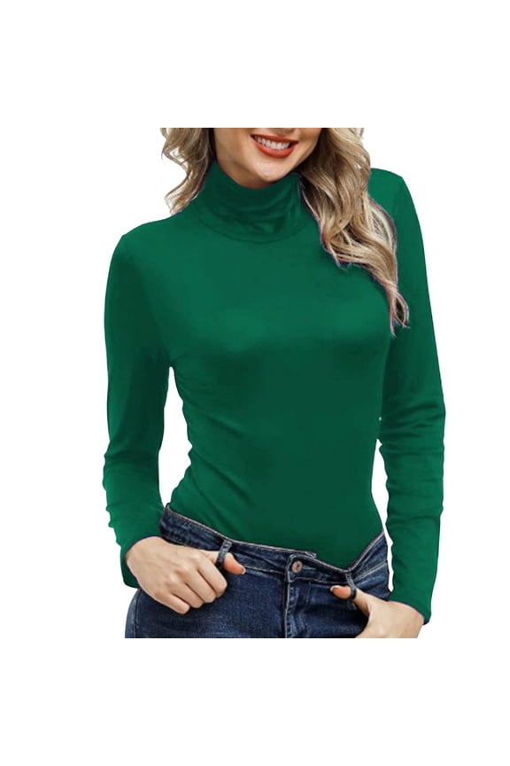 Women Mock Neck Long Sleeve Tight Fitting Tshirt Stretch Priming Top for Layering Under Sweaters and Fall Winter Base Layer Essential M Size Green