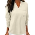 thumbnail image 1 of ManxiVoo Women Notched Neck Blouse 3/4 Sleeve Printed Work Shirt Casual Button Down Top with Pocket Modern Office Wear Lightweight L Size Beige, 1 of 6