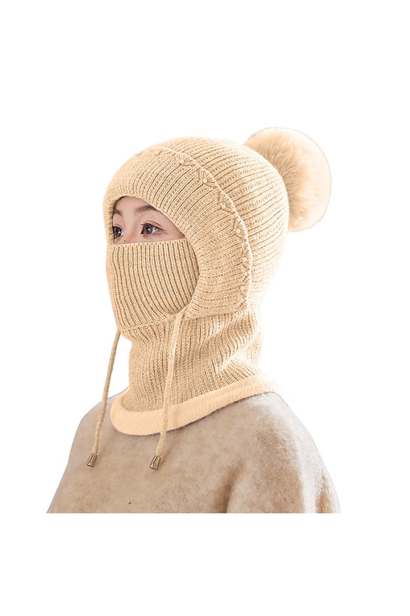 Women All In One Winter Beanie Hat with Integrated Scarf and Ear Nose Warmer for Extreme Cold Weather Protection and Outdoor Activities Beige