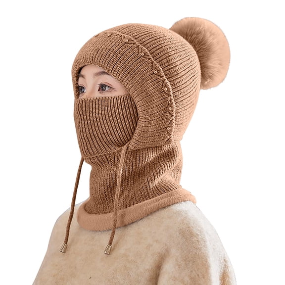 ManxiVoo Women All In One Winter Beanie Hat with Integrated Scarf and Ear Nose Warmer for Extreme Cold Weather Protection and Outdoor Activities Coffee