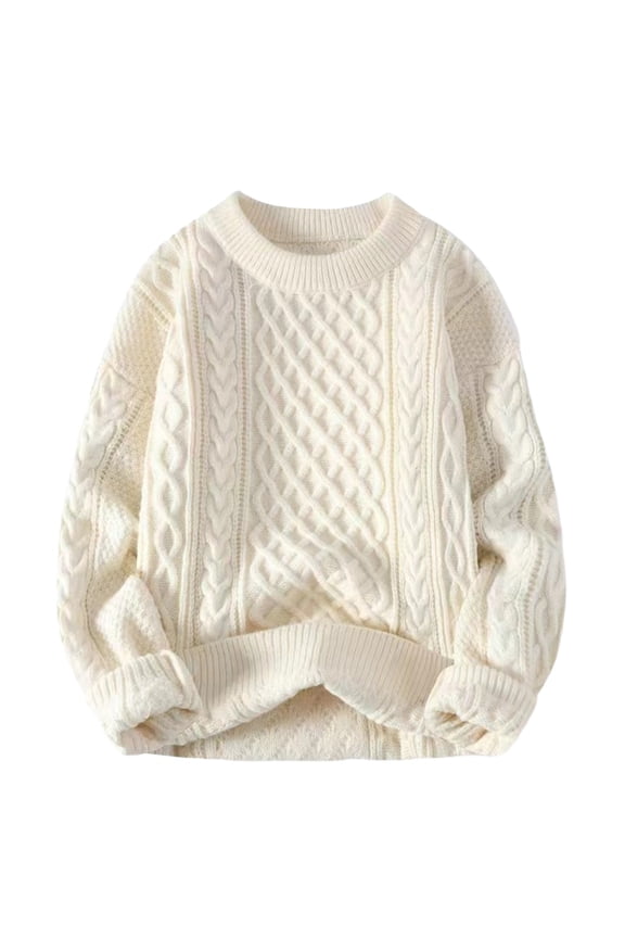 Women Oversized Cable Knit Chunky Sweater Long Sleeve Crewneck Pullover Top for Fall Winter Fashion M Size Beige