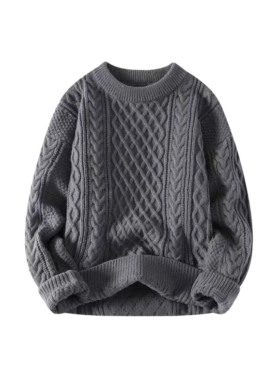 Women Oversized Cable Knit Chunky Sweater Long Sleeve Crewneck Pullover Top for Fall Winter Fashion M Size Grey