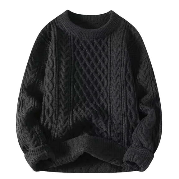 ManxiVoo Women Oversized Cable Knit Chunky Sweater Long Sleeve Crewneck Pullover Top for Fall Winter Fashion XL Size Black