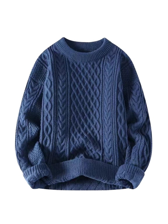 Women Oversized Cable Knit Chunky Sweater Long Sleeve Crewneck Pullover Top for Fall Winter Fashion XL Size Blue