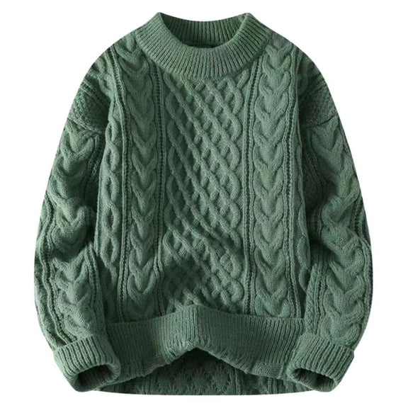ManxiVoo Women Oversized Cable Knit Chunky Sweater Long Sleeve Crewneck Pullover Top for Fall Winter Fashion XL Size Green