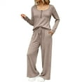 thumbnail image 1 of ManxiVoo Women Pajama Set Long Sleeve Mock Neck Top and Wide Leg Pants Loose Fit Casual Outfit S Size Khaki, 1 of 4