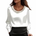 thumbnail image 1 of ManxiVoo Women Pearl Detail Satin Top Long Sleeve Crew Neck Blouse Elegant Fall Work Shirt Luxe Feel Blouse S Size White, 1 of 7