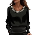 thumbnail image 1 of ManxiVoo Women Pearl Detail Satin Top Long Sleeve Crew Neck Blouse Elegant Fall Work Shirt Luxe Feel Blouse XL Size Black, 1 of 6