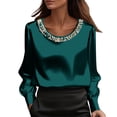 thumbnail image 1 of ManxiVoo Women Pearl Detail Satin Top Long Sleeve Crew Neck Blouse Elegant Fall Work Shirt Luxe Feel Blouse XXL Size Green, 1 of 7