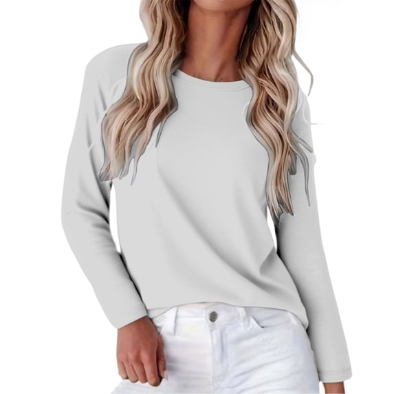 ManxiVoo Women Relaxed Fit Long Sleeve V Neck Top Soft Everyday Shirt for Layering with Leggings and Jeans L Size White