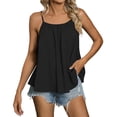 thumbnail image 1 of ManxiVoo Women Sleeveless Tank Top Spaghetti Straps Loose Fit Flowy Pleated A Line Blouse Casual Comfort Summer Chic Ruffle Details L Size Black, 1 of 5