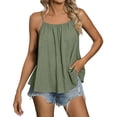 thumbnail image 1 of ManxiVoo Women Sleeveless Tank Top Spaghetti Straps Loose Fit Flowy Pleated A Line Blouse Casual Comfort Summer Chic Ruffle Details M Size Green, 1 of 5