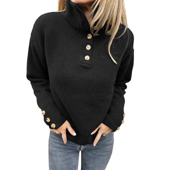 ManxiVoo Women Stand Collar Knitted Sweater Casual Loose Fit Pullover With Cable Pattern For Relaxed Winter Days XL Size Black