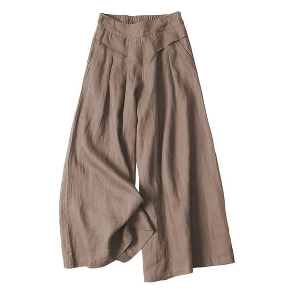 ManxiVoo Women Summer Palazzo Pants Linen Blend Comfortable Flowy Lounge S Size Brown