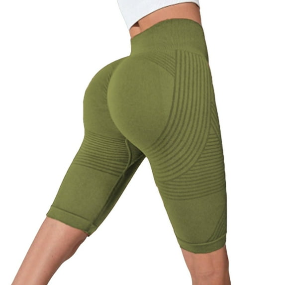 ManxiVoo Women Textured Compression High Waisted Yoga Shorts for Fitness Booty Lifting Tight Fit Workout Pants XL Size Green