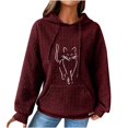 thumbnail image 1 of ManxiVoo Women Trendy Oversized Knit Hoodies with Cute Cat Graphic Long Sleeve Drawstring Sweatshirts for Casual Fashion Comfort S Size Wine, 1 of 5