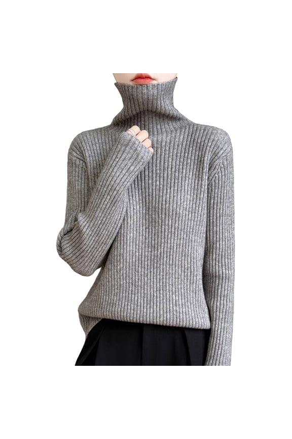 Women Turtleneck Sweater Long Sleeve Knit Top Cozy Winter Wear Soft Pullover Chic Warmth Loose Fit Cold Season Essentials M Size Grey