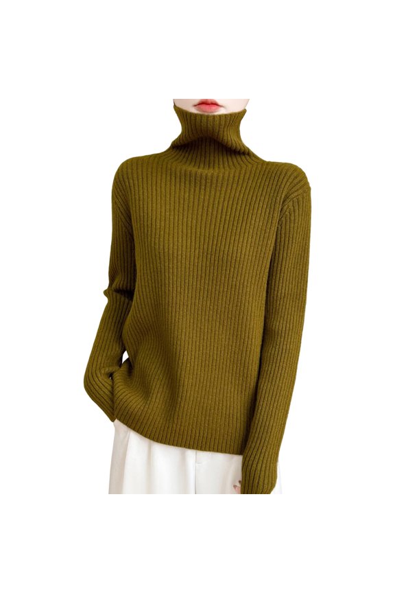 Women Turtleneck Sweater Long Sleeve Knit Top Cozy Winter Wear Soft Pullover Chic Warmth Loose Fit Cold Season Essentials M Size Yellow