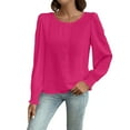 thumbnail image 1 of ManxiVoo Women's Basic Long Sleeve Round Neck T-Shirt Comfortable Plain Top with Lace Detail for Fall Fashion XXL Size Red, 1 of 6