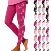 ManxiVoo Women's Breast Cancer Awareness Pink Ribbon Print Leggings Slim Fit Yoga Tights for Gym Workout Daily Casual Outings
