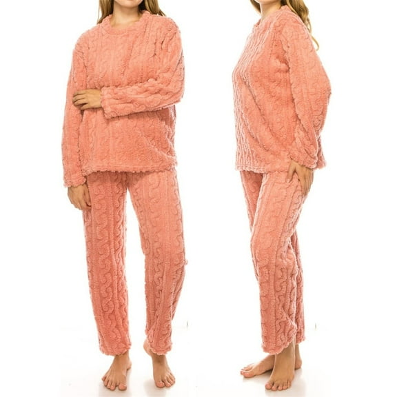 ManxiVoo Women's Brushed Fleece Pajama Set Thermal Winter Sleepwear Cozy Top and Pants Lounge Set for Cold Weather One Size Size Orange