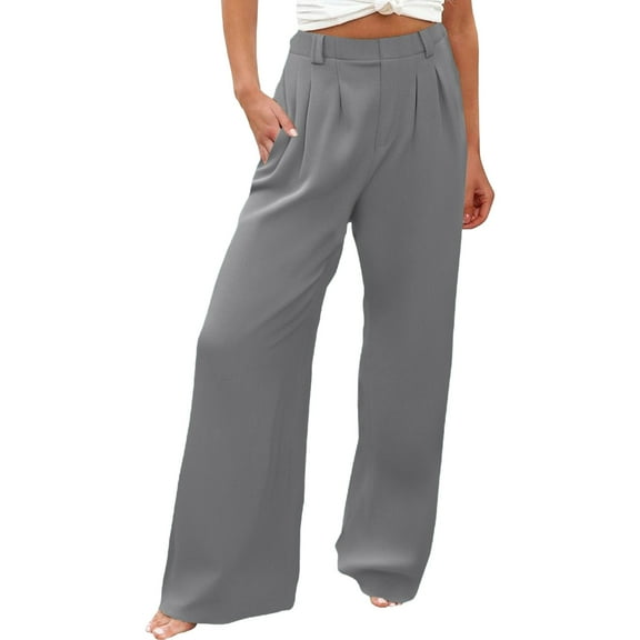 ManxiVoo Women's Business Casual Palazzo Pants Lightweight Wide Leg Office Work Comfort Stretch L Size Grey