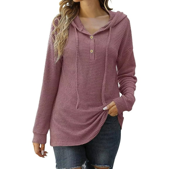 ManxiVoo Women's Button Front Hooded Knit Sweater Long Sleeve Pullover Loose Fit Casual Top Fall Comfort Wear XL Size Wine