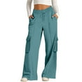 thumbnail image 1 of ManxiVoo Women's Casual Drawstring Waist Wide Leg Pants with Pockets Comfortable Soft Lounge Athletic Trousers L Size Mint Green, 1 of 7