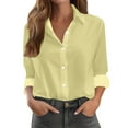 thumbnail image 1 of ManxiVoo Women's Casual Long Sleeve Button Down Shirt Solid Color Comfortable Everyday Wear Stylish Versatile Tops for Ladies XXL Size Yellow, 1 of 7