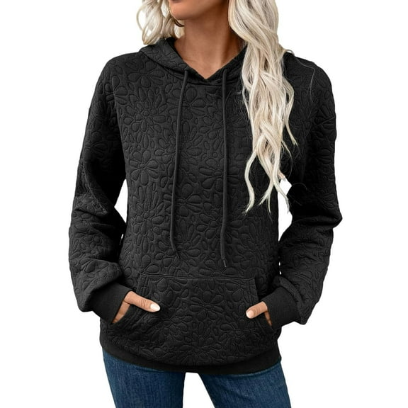 ManxiVoo Women's Casual Long Sleeve Hooded Sweatshirt Solid Color Pullover with Pockets Relaxed Fit Top M Size Black