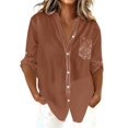 thumbnail image 1 of ManxiVoo Women's Casual Shirt Button Down Long Sleeve Blouse with Sparkle Sequin Detail and Pockets L Size Brown, 1 of 6