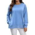 thumbnail image 1 of ManxiVoo Women's Casual Solid Color Round Neck Sweatshirt Long Sleeve Shoulder Button Detail Autumn Pullover Top XL Size Blue, 1 of 8