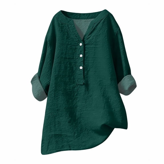 ManxiVoo Women's Casual V Neck Short Sleeve Top with Bubble Texture Relaxed Fit Comfort Tee for Everyday Outfits S Size Blackish Green