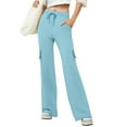 thumbnail image 1 of ManxiVoo Women's Casual Yoga Pants with Side Button Pockets Drawstring Elastic Waist Comfortable Workout Trousers XXXXL Size Light Blue, 1 of 8