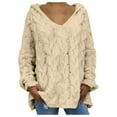 thumbnail image 1 of ManxiVoo Women's Chunky Cable Knit Hooded Pullover with V Neck and Long Sleeve Oversized Loose Fit for Cozy Winter Days L Size Beige, 1 of 6
