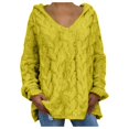thumbnail image 1 of ManxiVoo Women's Chunky Cable Knit Hooded Pullover with V Neck and Long Sleeve Oversized Loose Fit for Cozy Winter Days XXXL Size Yellow, 1 of 6