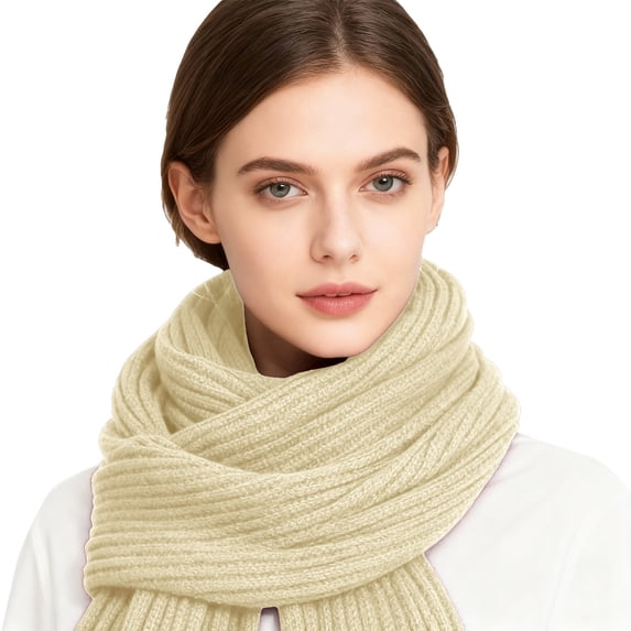 ManxiVoo Women's Classic Knitted Houndstooth Scarf for Winter Warmth with Fashionable Vertical Stripes and Personalized Touch as a Stylish Cold Weather Accessory Beige