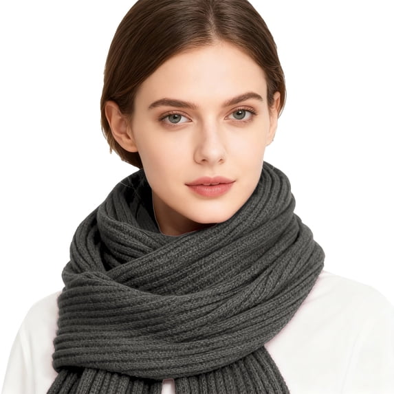 ManxiVoo Women's Classic Knitted Houndstooth Scarf for Winter Warmth with Fashionable Vertical Stripes and Personalized Touch as a Stylish Cold Weather Accessory Dark Gray