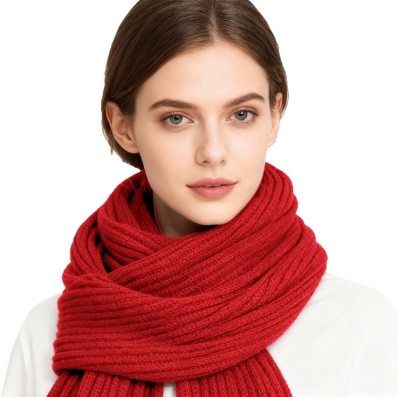 ManxiVoo Women's Classic Knitted Houndstooth Scarf for Winter Warmth with Fashionable Vertical Stripes and Personalized Touch as a Stylish Cold Weather Accessory Red