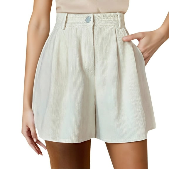 ManxiVoo Women's Corduroy A Line Shorts Loose Wide Leg Autumn Winter Casual Boot Pants XL Size White