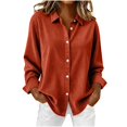 thumbnail image 1 of ManxiVoo Women's Corduroy Shirt Lapel Collar Fitted Shoulder Long Sleeve Casual Street Style Top for Fall Layering L Size Brick Red, 1 of 9
