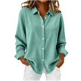 thumbnail image 1 of ManxiVoo Women's Corduroy Shirt Lapel Collar Fitted Shoulder Long Sleeve Casual Street Style Top for Fall Layering M Size Mint Green, 1 of 9