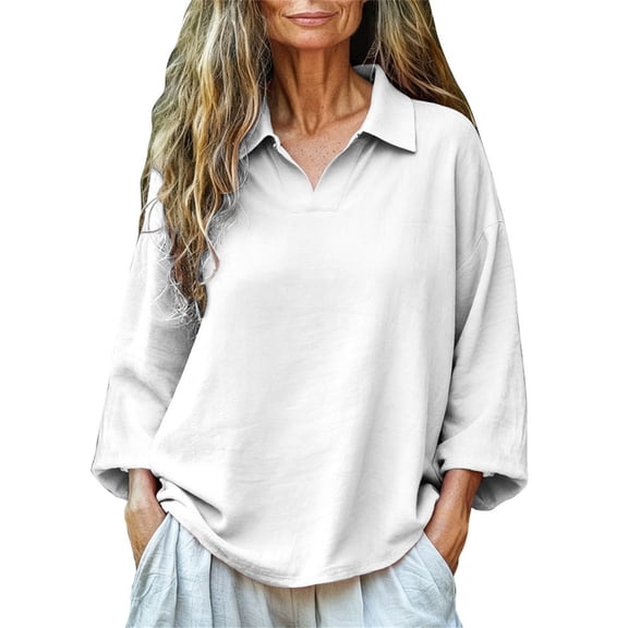 ManxiVoo Women's Cotton Collar Shirt Casual Long Sleeve Top for Everyday Style and Comfortable Fit S Size White