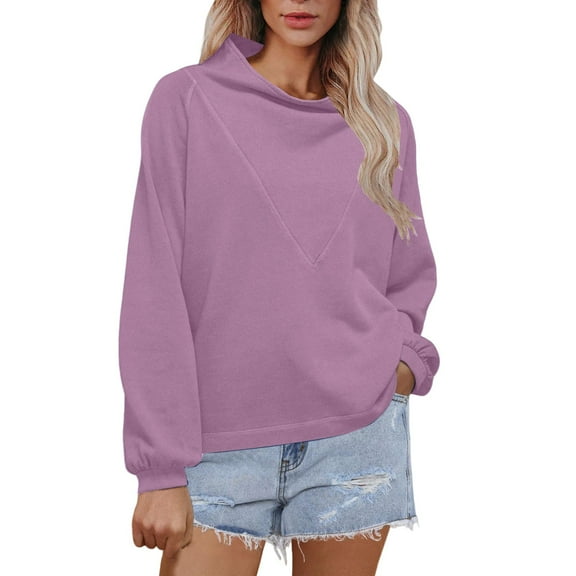 ManxiVoo Women's Cowl Neck Relaxed Fit Pullover Sweatshirt Long Sleeve Minimalist Comfort Fall Top M Size Light Violet