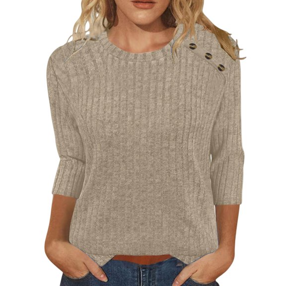 ManxiVoo Women's Crewneck Sweater Lightweight Everyday Basic Knit Top For Comfortable Fall And Winter Layers S Size Khaki
