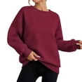thumbnail image 1 of ManxiVoo Women's Crewneck Sweatshirt Long Sleeve Loose Fit Casual Pullover Top Spring Fall Essentials S Size Wine, 1 of 6